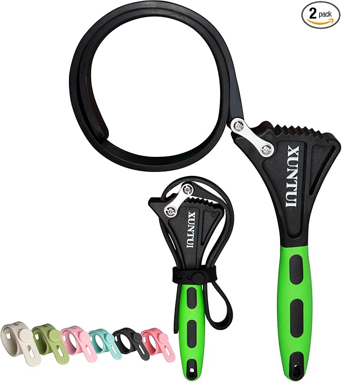 Strap Wrench Set with 6 Silicone straps - 2 Pack (4" & 6") for Oil Filters, Shower Heads & Tight Spaces - Plumbing Belt Wrench Kit