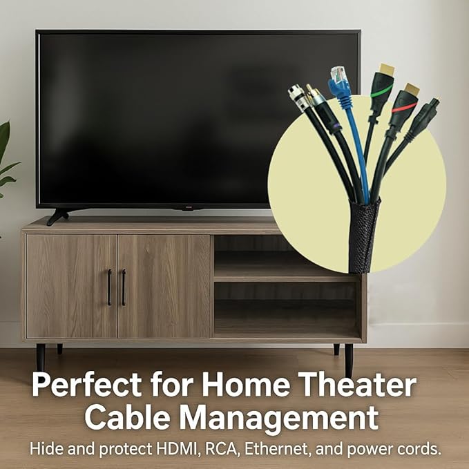 MGI SpeedWare Woven Mesh Split-Sleeve Wire Loom for High-Temperature Automotive Harness and Home Cable Management - 25 feet (1.25")