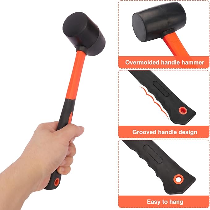 3 PCS 27 16 12 OZ Rubber Mallet, Rubber Hammer, Rubber Mallet Set With Black-Yellow Fiberglass Handle Perfect For Wood, Metal, Plastic, Glass, And Ceramics. By GENHAKON