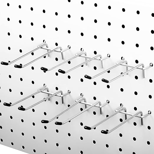 Shimeyao 50 Pack Pegboard Hook Stainless Steel Peg Board Tool Utility Hooks Double Arm Pegboard Display Hook Hanging for 1/8 Pegboard Accessories Garage Storage Organizer, 0.13'' Thick(4.72'')