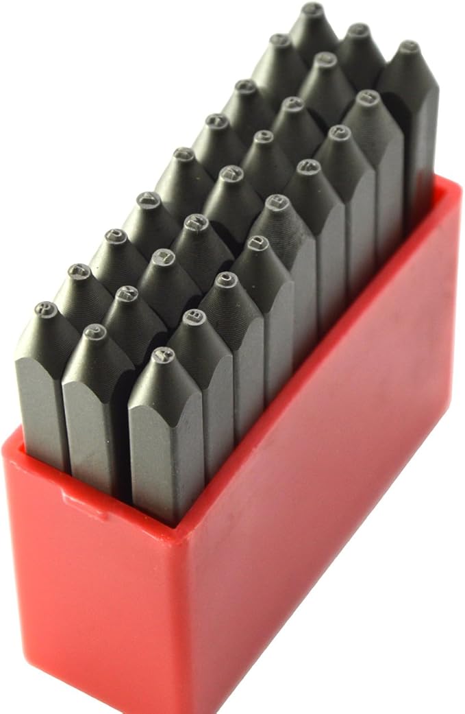 27pcs Heavy Duty Steel Stamp Uppercase Reverse Letters 3/64 1mm Hand Stamping Character Mark Code Alphabet Punch Kit for Bracelet Ring Jewelry Sheet Metal Plate Making Mold Die