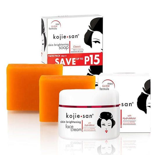 Kojie San Skin and Body Soap 2 Piece Set – Original Kojic Acid, Dark Spot Remover Soap Bar with Coconut & Tea Tree Oil – 65g x 2 Bars & 30g Face Cream-VeraVaultWomen