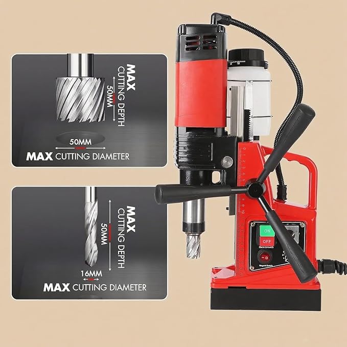 Magnetic Drill Press with 11 Coring Bits, 1300W Motor 1.6" in Boring Diameter, 2922lbf lbf Electric Portable Mag Drill Press Machine for Metal Surface, Home Improvement Industry