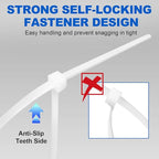 Zip Ties, RAZCC 1200pcs Cable Zip Ties 8 Inch, Heavy Duty White Plastic Wire Ties with 50lb Tensile Strength, Self-Locking Nylon Cable Ties, Wire Management for Indoor and Outdoor