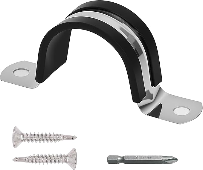 Pipe Clamps NPS 1 Inches （Φ32MM）- 304 Stainless Steel & Rubber Lining 10 Pack