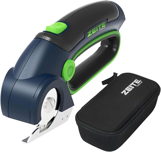 ZEITE 4V Cordless Electric Scissors,Cardboard Cutter with 2 Blades,Storage Box,USB Charging Cable,Power Rotary Cutter,Max Cutting 1/4",for Cardboard Box,Thin Carpet & Plastic, Easy to Hold and Safe