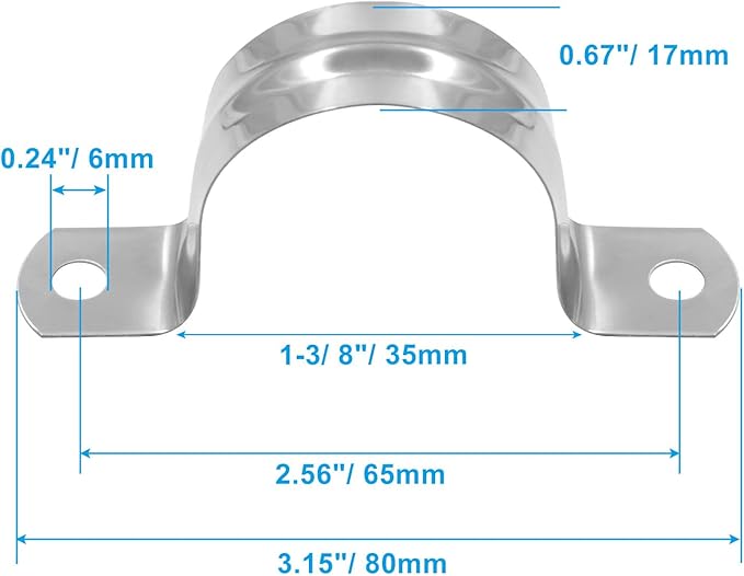 Hordion 16Pcs 1-3/8" Two Hole Strap U Bracket, M35 Rigid Pipe Strap Stainless Steel Conduit Clamp for Fixing Pipe