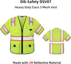Dib Safety Reflective Mesh Vest ANSI Class 3, High Visibility with Pockets and Zipper, Made with 3M Reflective Tape, Yellow S