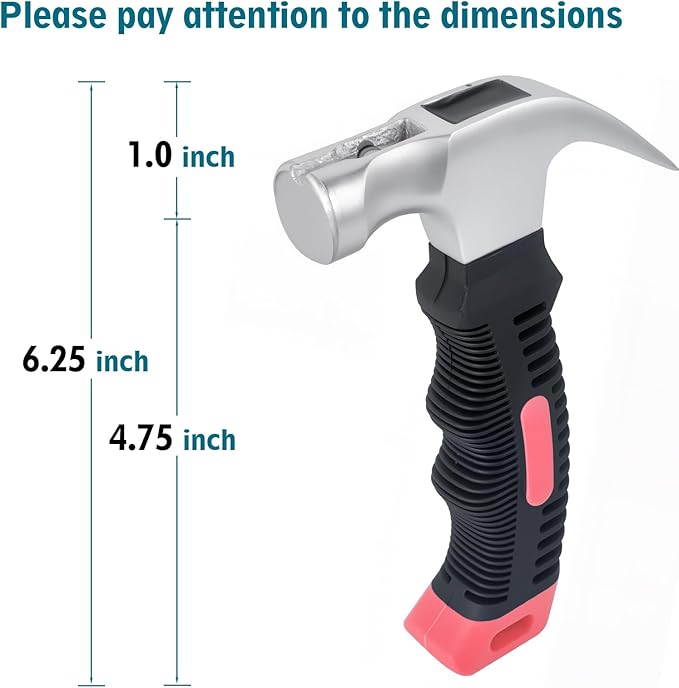 Small Claw Hammer - Mini Hammer for Women&Kids, Camping Hammer, Stubby Tack Hammer, Nail Hammer with Magnetic (Red)