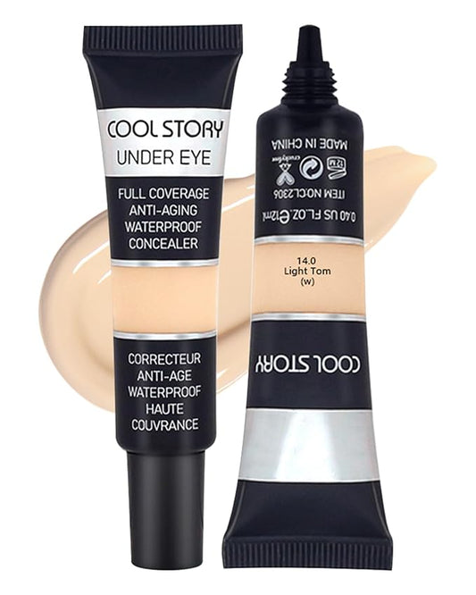 2 PCS Under Eye Concealer Full Coverage, Waterproof Color Correcting Concealer All Day Coverage Dark Circles, Puffiness, Redness, Lightweight Cream Foundation Brightener, Natural Matte Finish, light W-VeraVaultWomen