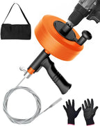 Drain Auger, Plumbing Snake with Drill Adapter, 25 ft Flexible Drain Snake Clog Removal Tool Use Manually or Powered for Kitchen Bathroom Shower Sink, Come with Gloves and Cloth Bag (Orange)