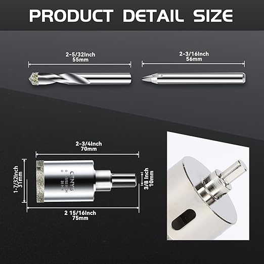 1-7/32inch | 31mm Diamond Hole Saw with Center Drill bit and Diamond-Coated Center Drill bit for Ceramic Glass Marble Fiberglass Granite and Porcelain Tiles by CENYB