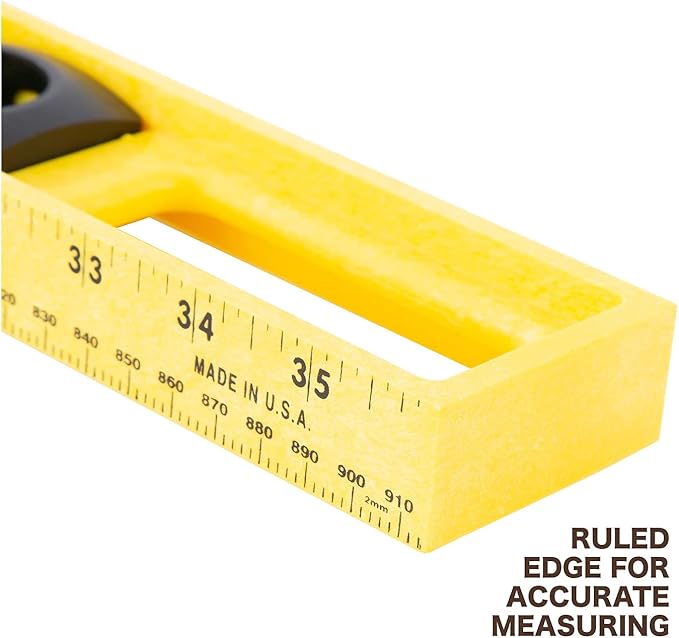 Mayes 10100 Polystyrene 3 Foot Level, 36 Inch Level Made in the USA, Contractor, Plumber, and Carpenter Tools, Impact Resistant Frame, Three Vials, Accurate to .001 Inch, Won’t Scratch Work Surfaces