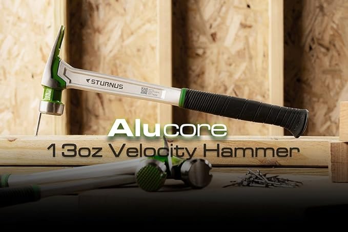 Sturnus Red 13oz Velocity Rip Claw Hammer – 13oz, Lightweight Aluminum & Ergonomic, Pro-Grade with Anti-Vibration Grip (Milled Face, Long Handle)