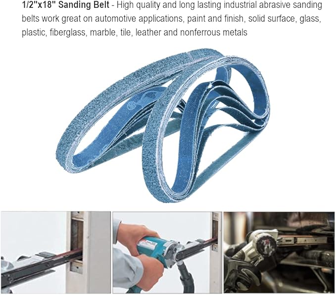 1/2 Inch X 18 Inch Sanding Belts, 4 each of 40/60/80/120 Grits, Blue Belt Sander Tool for Woodworking, Metal Polishing, Zirconia Sanding Belts (16 Pack)