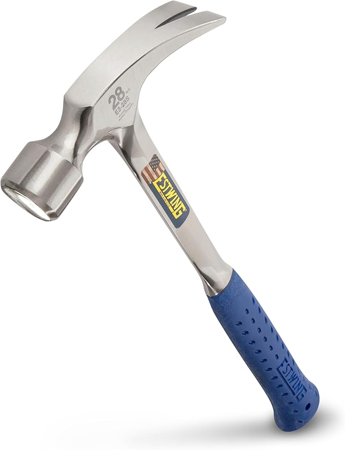 ESTWING Framing Hammer - 28 oz Long Handle Straight Rip Claw with Smooth Face & Shock Reduction Grip - E3-28S