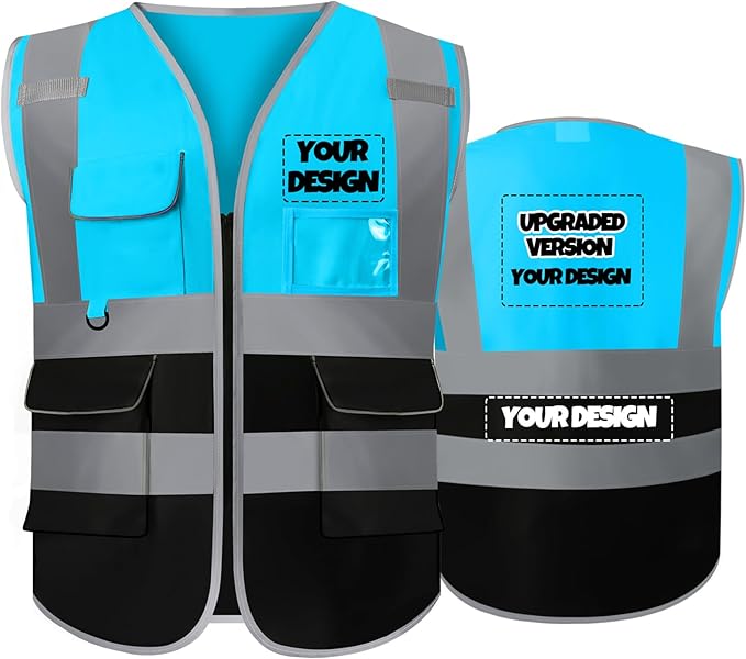 BeautyWill Custom Safety Vest Customized Logo Class 2 High Visibility Reflective Vest with Pockets Construction workwear
