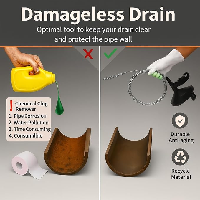 Musbus 25 FT Drain Snake Hair Drain Clog Remover, Plumbing Clogged Cleaner Tools for Toilet/Shower Sink/Bathtub, Gunk Removal Auger Declogger, Bathroom Unclog Plumbers Tool, Bath Tub Unclogger Snakes