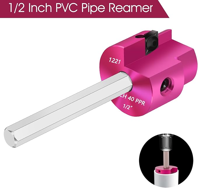 PVC Fitting Saver 1/2-Inch Head,1/2" PVC Pipe Reamer with 1/4-Inch Hex Shaft, Socket Saver Plastic Pipe Fitting Reamer Plumbing Tool for Sch.40 CPVC ABS Socket Hub Removing,Fit 1/2" Drills