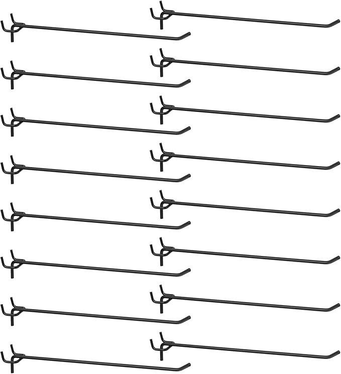 HARFINGTON 25pcs Pegboard Shelving Hooks 10" Stainless Steel Peg Board Display Hook Hanging Holders Wall Mount Organize Tools for Workbench Garage Kitchen Store, Black