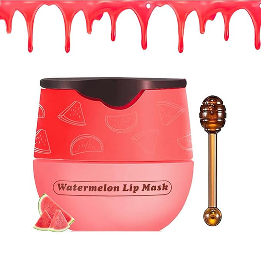1 PCS Bee Lip Balm Honey Pot, Exfoliating Watermelon Bee Lip Balm Sleeping Lip Mask Overnight with Sticks, Honey Pot Lip Balm Prevention Dry Hydrating and Crack Lip Scrubs-VeraVaultWomen