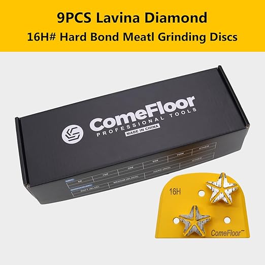 Concrete Floor Grinding Discs, Diamond Metal Grinding Tooling for Lavina Grinders, Concrete Preparation & Thin Epoxy Remove, Double Segments 16 Grit Hard Bond, Pack of 9