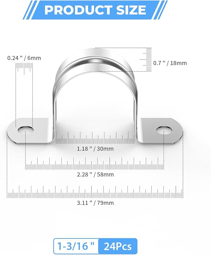 24Pcs 1 3/16 Inch (30mm) 304 Stainless Steel Conduit Clamps, U-Tube Strap Pipe Clamp 2 Hole Strap U Bracket Rigid Pipe Metal Conduit Strap Tension Clips U-tube Clamp