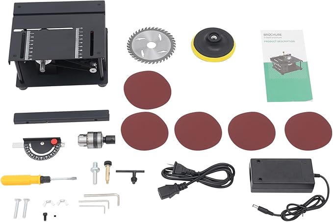 Mini Table Saw for Crafts - Portable Small Saw with Adjustable Speed for Cutting, Drilling, Grinding, Polishing Wood, Acrylic, Plastic (Black)