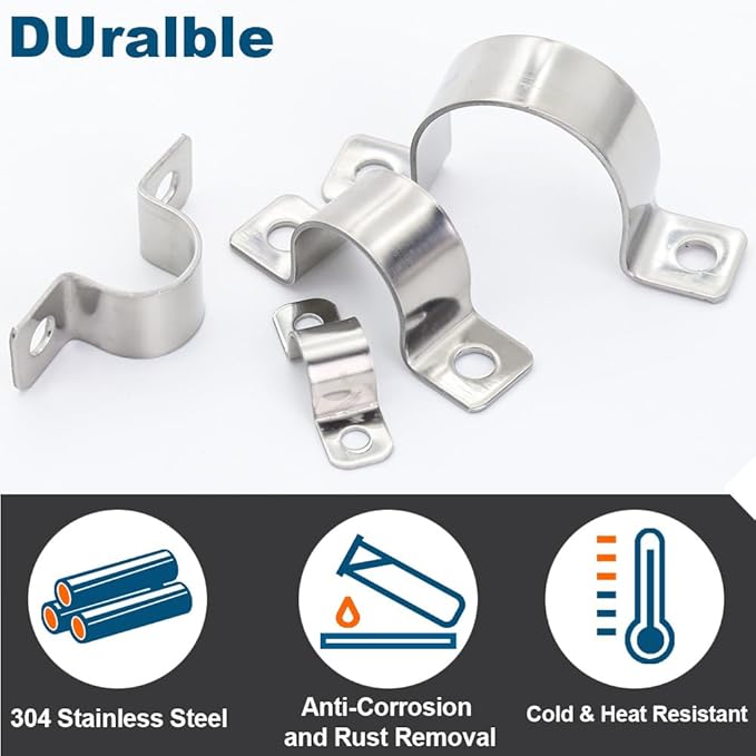 1-9/16 In. Conduit Clamps Two Hole Metal Clamp Stainless Steel U Bracket Conduit Strap Tension Clips, Universal Clamp for Cylindrical Components - Fits OD 40 mm (Approx. 1-9/16") | 10 Pcs