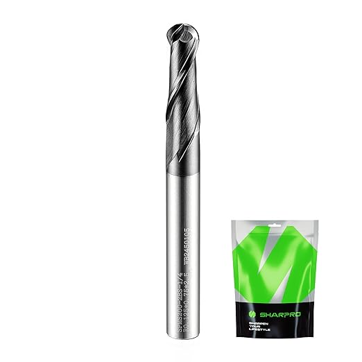 Carbide Ball Nose End Mill 2 Flute 1/4 Inch SHK. and Cutting Dia. 3D Carving, High-Speed and Deep Cutting, AlCrN Coated, Apply for Alloy Steel, Stainless Steel and Various Cast Iron.