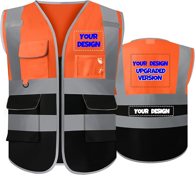 BeautyWill Custom Safety Vest Customized Logo Class 2 High Visibility Reflective Vest with Pockets Construction workwear