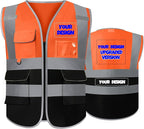BeautyWill Custom Safety Vest Customized Logo Class 2 High Visibility Reflective Vest with Pockets Construction workwear