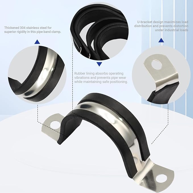 10PCS Reinforced Rigid Pipe Strap Clamp 1-9/16 Inch Conduit Clamp with Rubber Straps, Pipe Brackets for Mounting 2 Hole U Clamps Brackets Strap Hanger Tube Tension Clips Heavy Duty