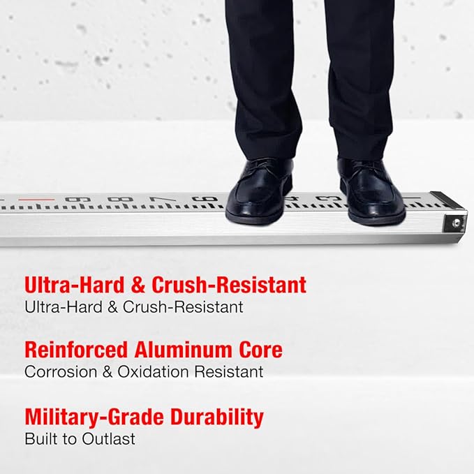 16FT Aluminum Grade Rod & Telescopic Leveling Rod - 5-Stage Survey Rod with Bubble Level, Dual-Sided Grade Stick for Laser Level, Portable Measuring Stick for Surveying