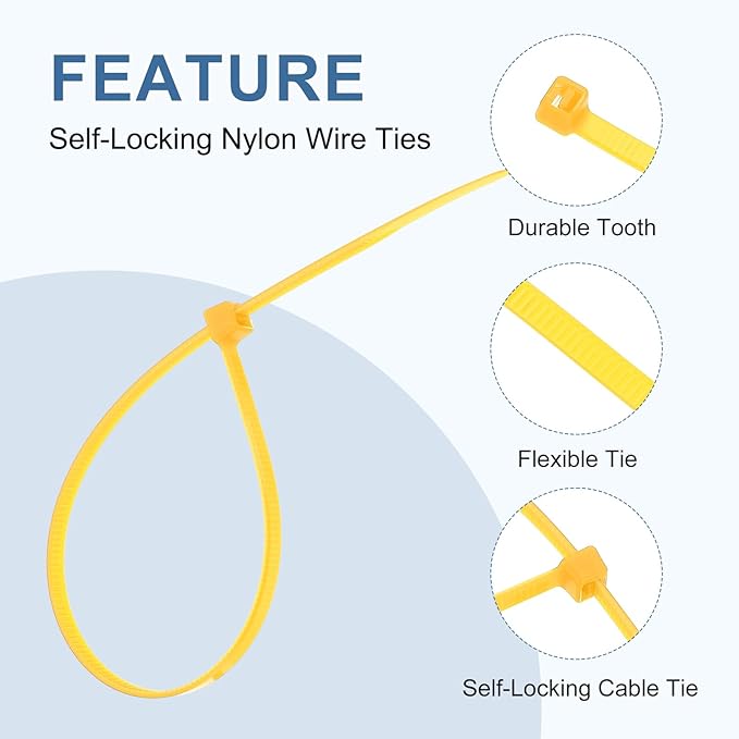 PATIKIL Cable Zip Ties 10 Inch, 100 Pcs Self-Locking Nylon Wire Tie Wraps Heavy Duty Cord Management with 50 lbs Tensile Strength for Indoor and Outdoor, Yellow (0.2" W)