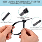 100 Pack Zip Ties 24 Inch Long Cable Ties Heavy Duty 70 Pounds Tensile Strength, Premium Plastic Wire Ties Straps Self-Locking Black Nylon Ties Wraps for Indoor and Outdoor