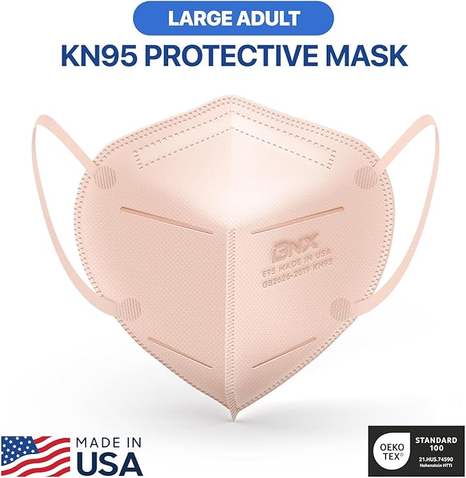 BNX KN95 Face Masks Made in USA (Adult Large, Adult Medium, Kids Small) (Earloop) (Model: E95/E95M/E95S)