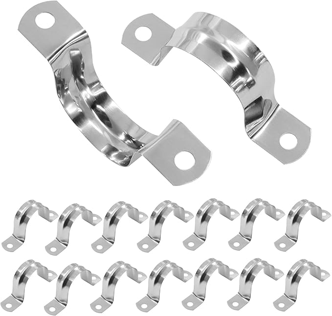 Hordion 16Pcs 1-3/8" Two Hole Strap U Bracket, M35 Rigid Pipe Strap Stainless Steel Conduit Clamp for Fixing Pipe