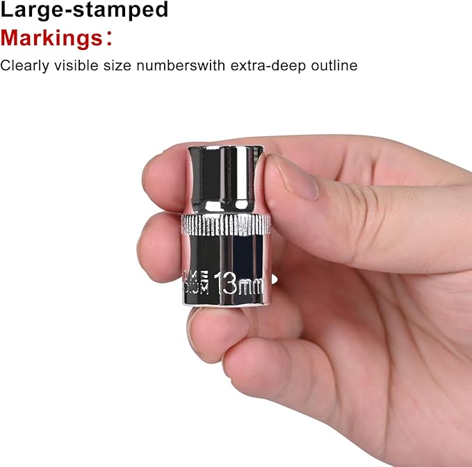 Egofine 10PCS 1/2” Drive Standard Socket Set,Shallow Socket Set,Metric Socket Set（10mm-21mm,6 Point Socket Set With Hanging Bracket,Cr-V Steel