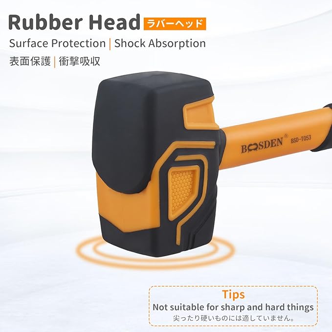 BOOSDEN Rubber Mallet, 20 oz Rubber Mallet Hammer, Rubber Hammer with Hook, Mallet Hammer with Solid Head & Ergonomic Grip Handle, Soft Face Hammer, No Damage for Flooring, Woodworking and Camping
