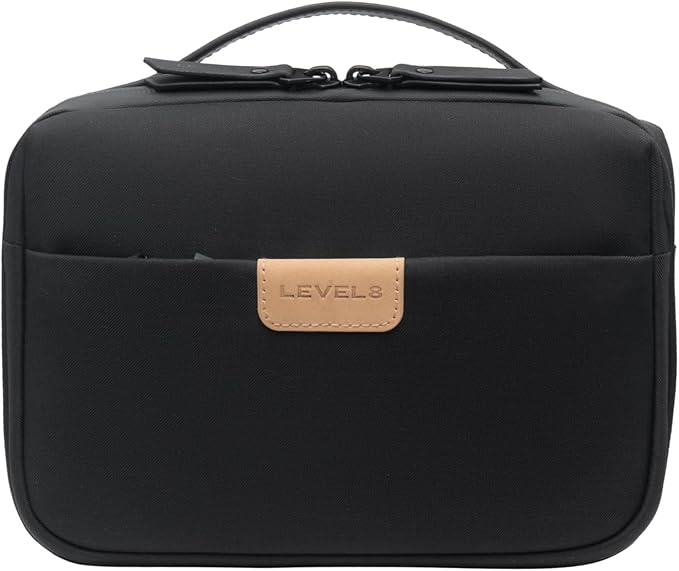 LEVEL8 Travel Toiletry Bag for Men Women, Water Repellent Shaving Bag for Toiletries Accessories, Storage Bags with Divider and Handle, Small/Black