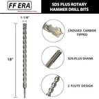 1-1/8 Inch x 18 Inch SDS Plus Rotary Hammer Drill Bit, Carbide Tipped for Brick, Stone, and Concrete (1-1/8" x 18")
