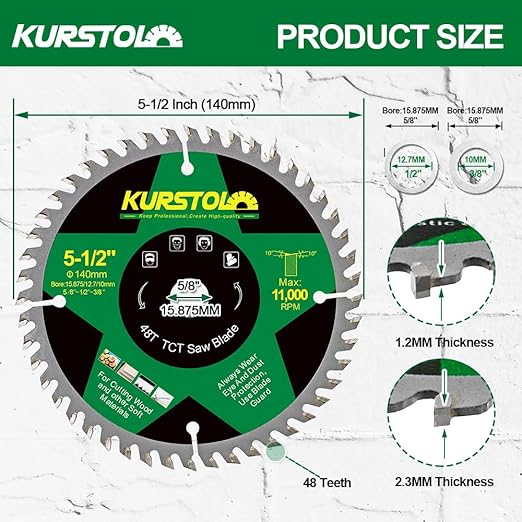 Circular Saw Blade 5-1/2 Inch - 48T ABT Wood Cutting Saw Blade with 5/8” Arbor for Wood, Plastic, Plywood, Particle Boards, Multilayer Boards(2 Pack)