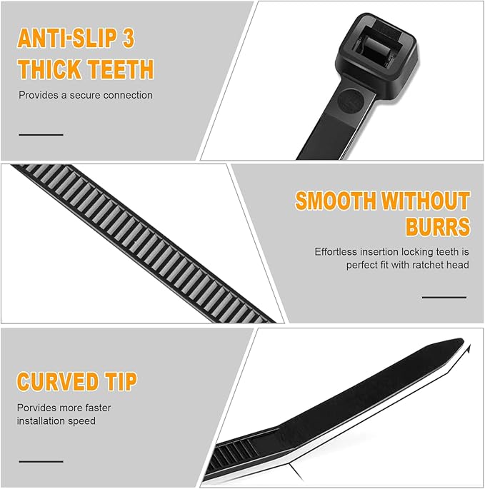 1200pcs Black Cable Zip Ties 12 Inch, Heavy Duty Plastic Nylon Tie Wraps with 50lb Tensile Strength for Indoor & Outdoor