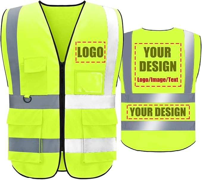 BeautyWill Custom Safety Vest Customized Logo Class 2 High Visibility Reflective Vest with Pockets Construction workwear