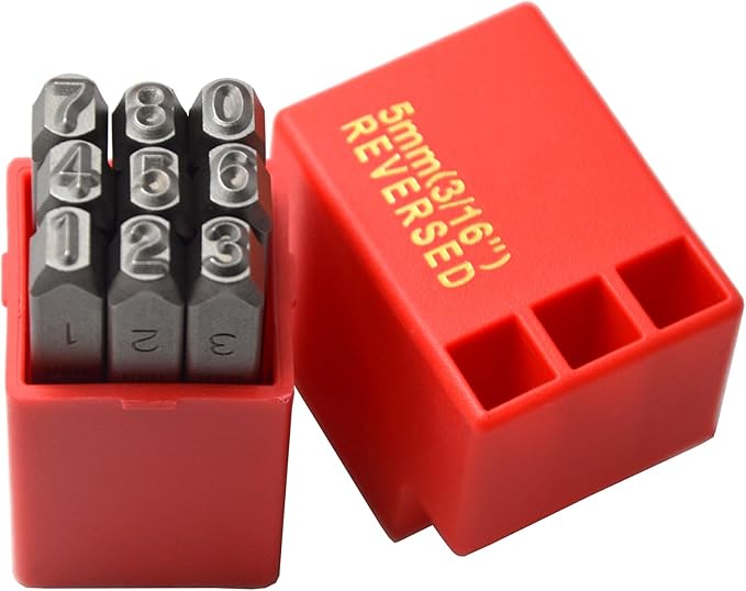 9pcs Heavy Duty Steel Stamp Uppercase Reverse Number 3/16 5mm Hand Stamping Character Mark Code Alphabet Punch Kit for Bracelet Ring Jewelry Sheet Metal Plate Making Mold Die