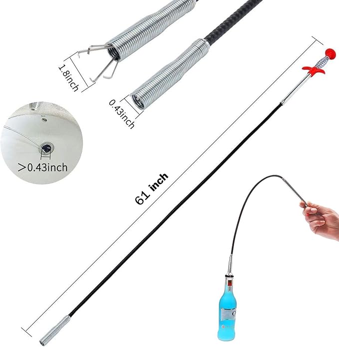 Drain Snake, 61 inch plumbing snake，Sink Snake Drain Clog Remover for Sewer Kitchen Bathroom