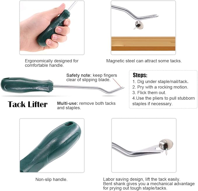 Hilitchi 5 Pcs Upholstery Tools Double-Faced Soft Mallet Tack Hammer with Two Replacement Heads, Decorative Tacks Staple Nails Lifter and Removal Pliers, Hammer Also for Leather, Jewelry Craft Project