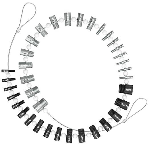 (Patent)CKE Upgraded Nut & Bolt Thread Checker Wire Loop Design - 44 Male/Female - Inch & Metric Detachable Nut and Bolt Thread Size Checker Identifier Gauges