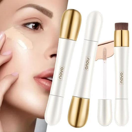 Happyhours 2 in 1 Foundation Anti-Wrinkle Concealer with Built-in Brush, Novo Foundation and Concealer Double Head Makeup Stick, Waterproof Long Lasting Anti-Wrinkle Concealer Foundation (2Pcs-02)-VeraVaultWomen